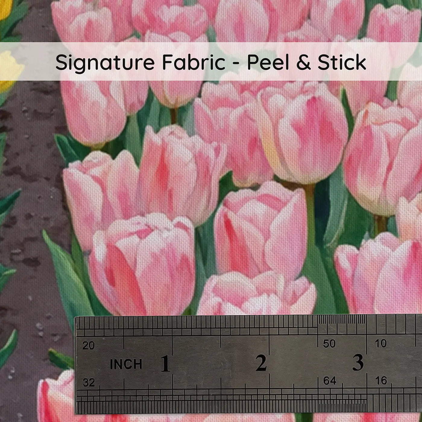 Fabric texture close-up of Tulip Field Color Rows Dutch Wallpaper Mural by Whimsy Tots