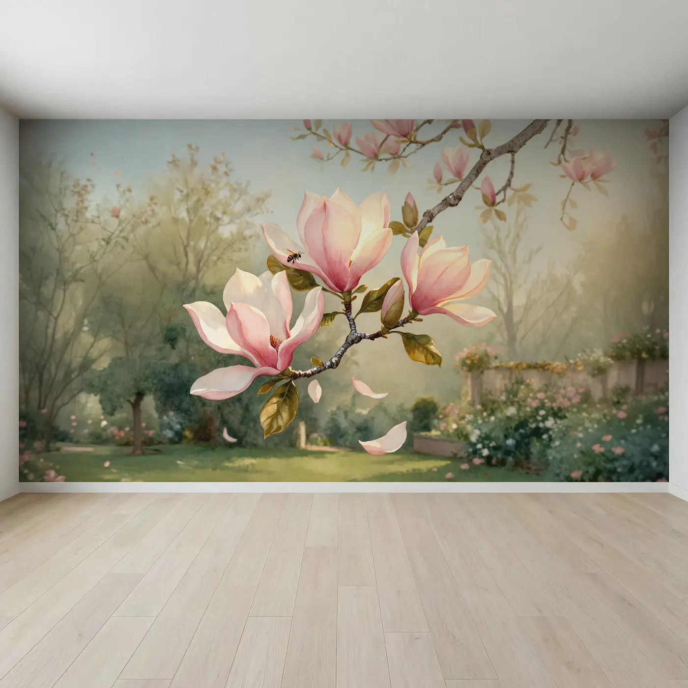 Full view of Magnolia Branch Spring Bloom Wallpaper Mural by Whimsy Tots