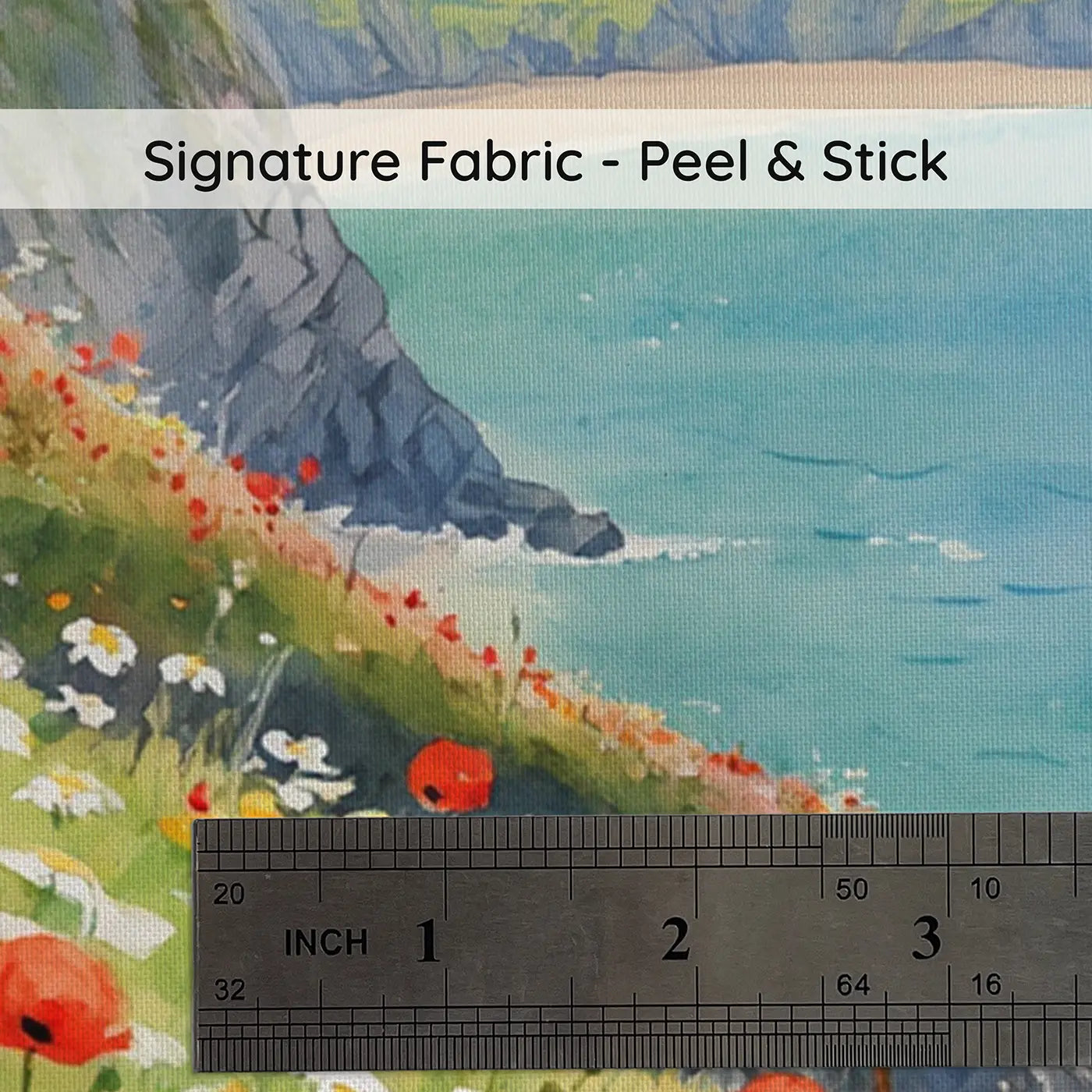 Fabric texture close-up of Coastal Wildflower Hillside Wallpaper Mural by Whimsy Tots