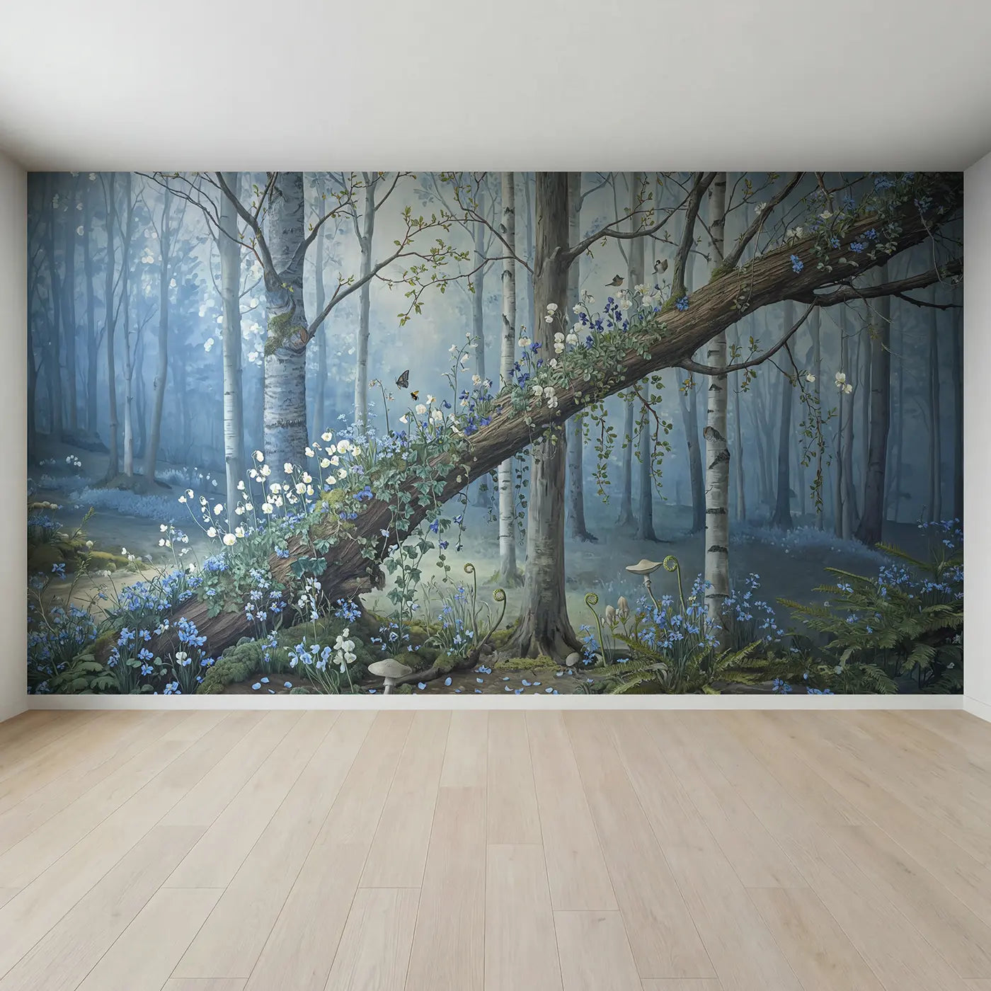 Full view of Wildflower Fallen Tree Wallpaper Mural by Whimsy Tots