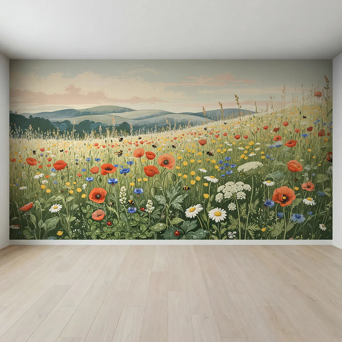 Full view of Wildflower Meadow Horizon Wallpaper Mural by Whimsy Tots