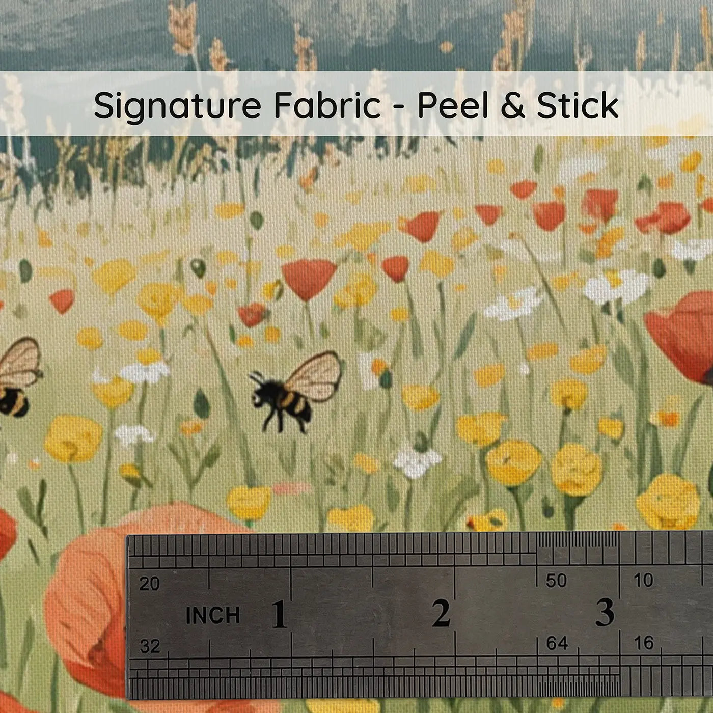 Fabric texture close-up of Wildflower Meadow Horizon Wallpaper Mural by Whimsy Tots