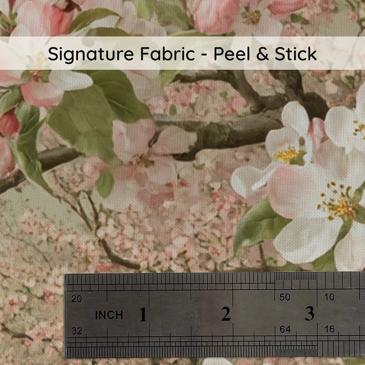Fabric texture close-up of Apple Blossom Bee Path Wallpaper Mural by Whimsy Tots