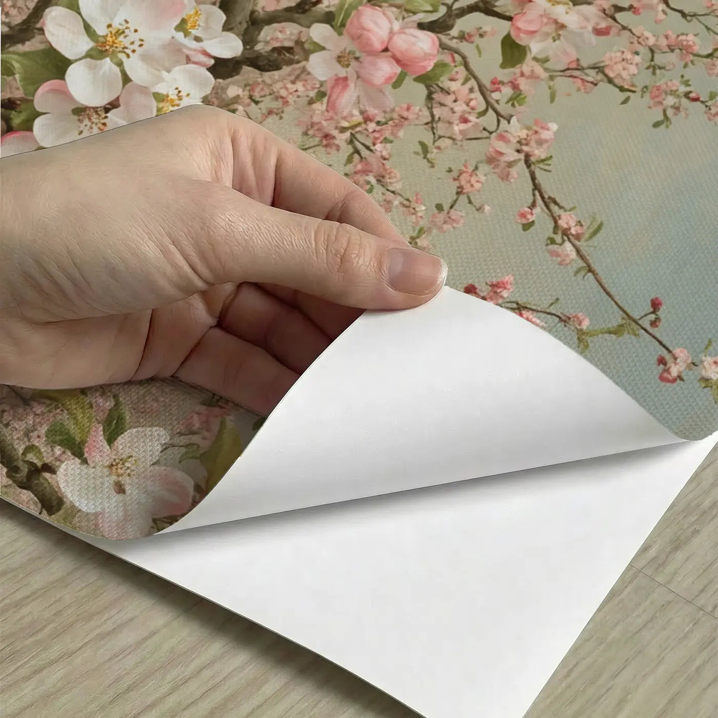 Peel-and-stick detail of Apple Blossom Bee Path Wallpaper Mural by Whimsy Tots