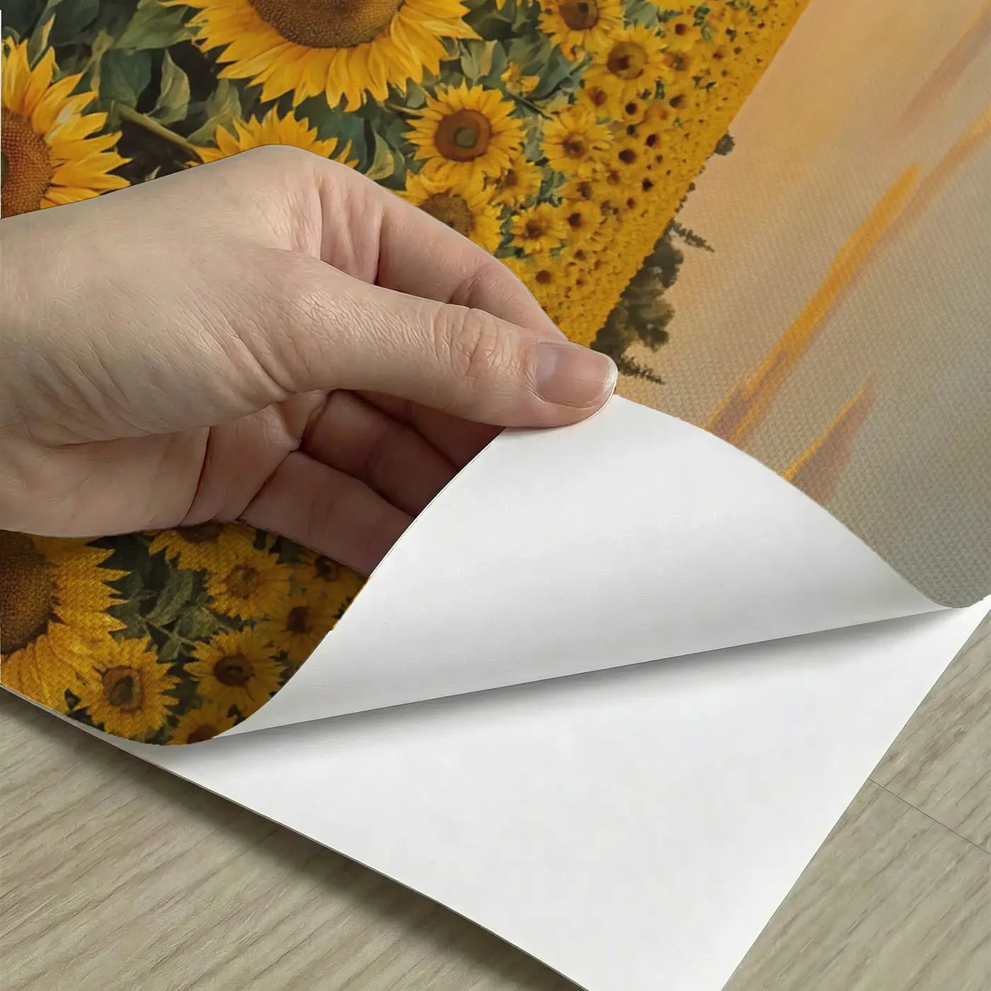 Peel-and-stick detail of Golden Sunflower Field Wallpaper Mural by Whimsy Tots
