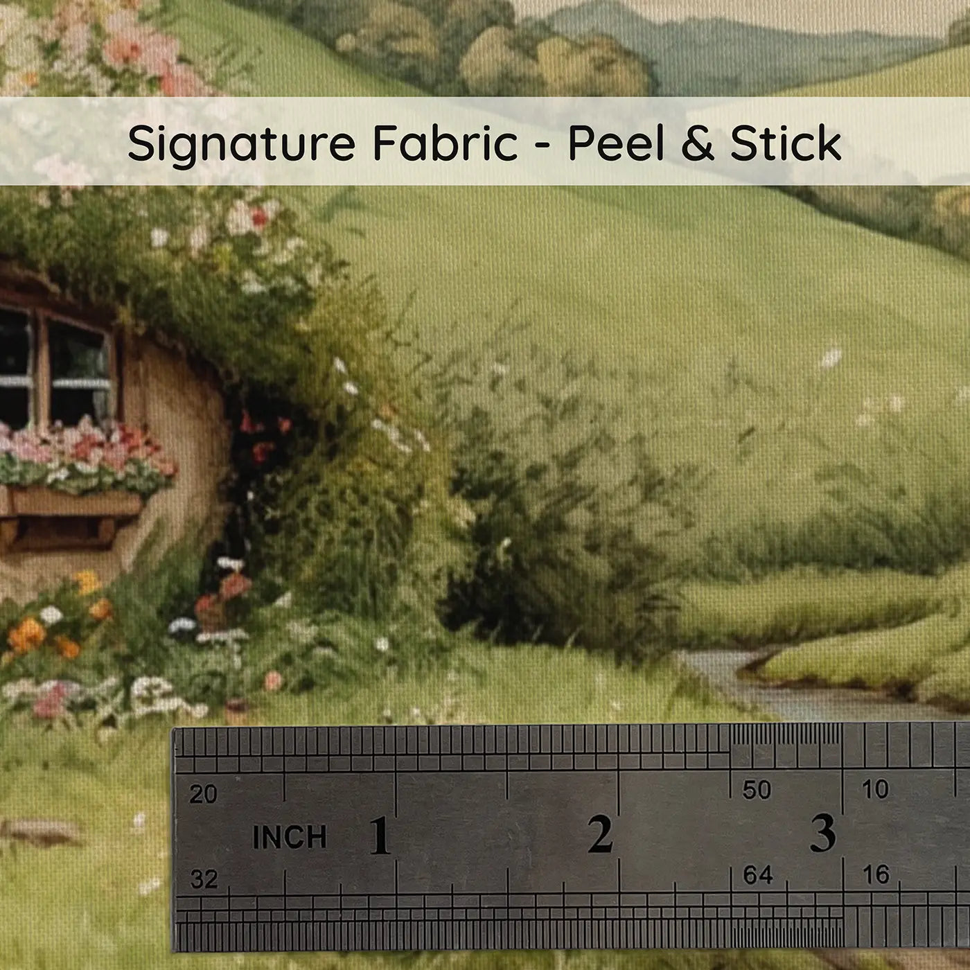 Fabric texture close-up of Wildflower Hill Cottage Wallpaper Mural by Whimsy Tots