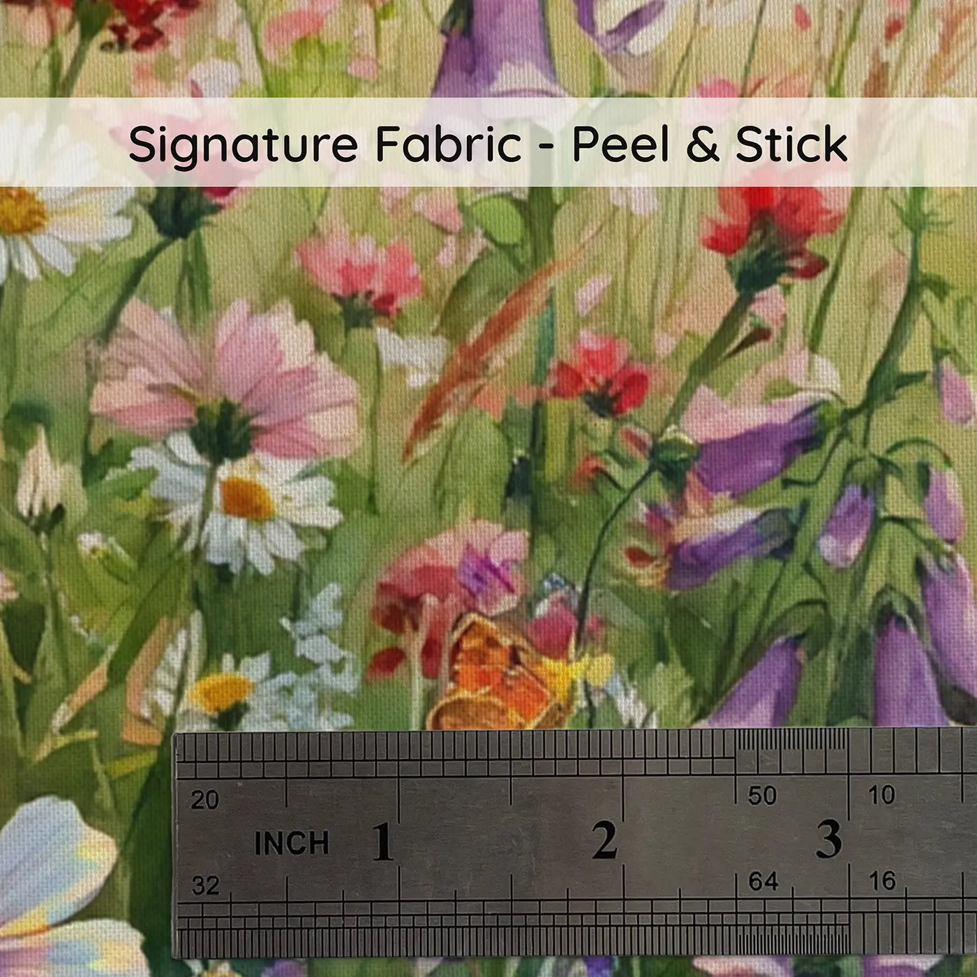 Fabric texture close-up of Wildflower Field Ground Level Wallpaper Mural by Whimsy Tots