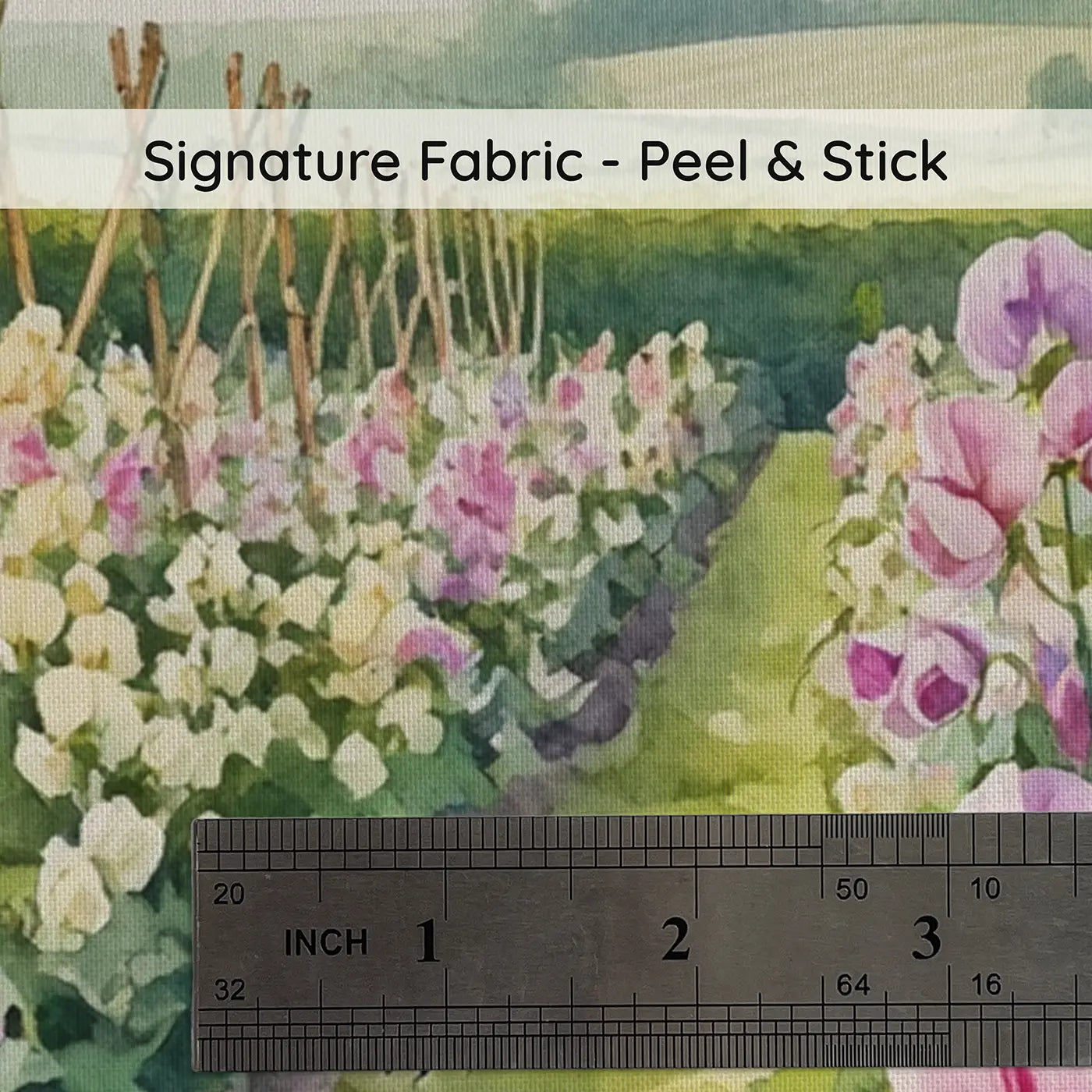 Fabric texture close-up of Sweet Pea Flower Farm Wallpaper Mural by Whimsy Tots