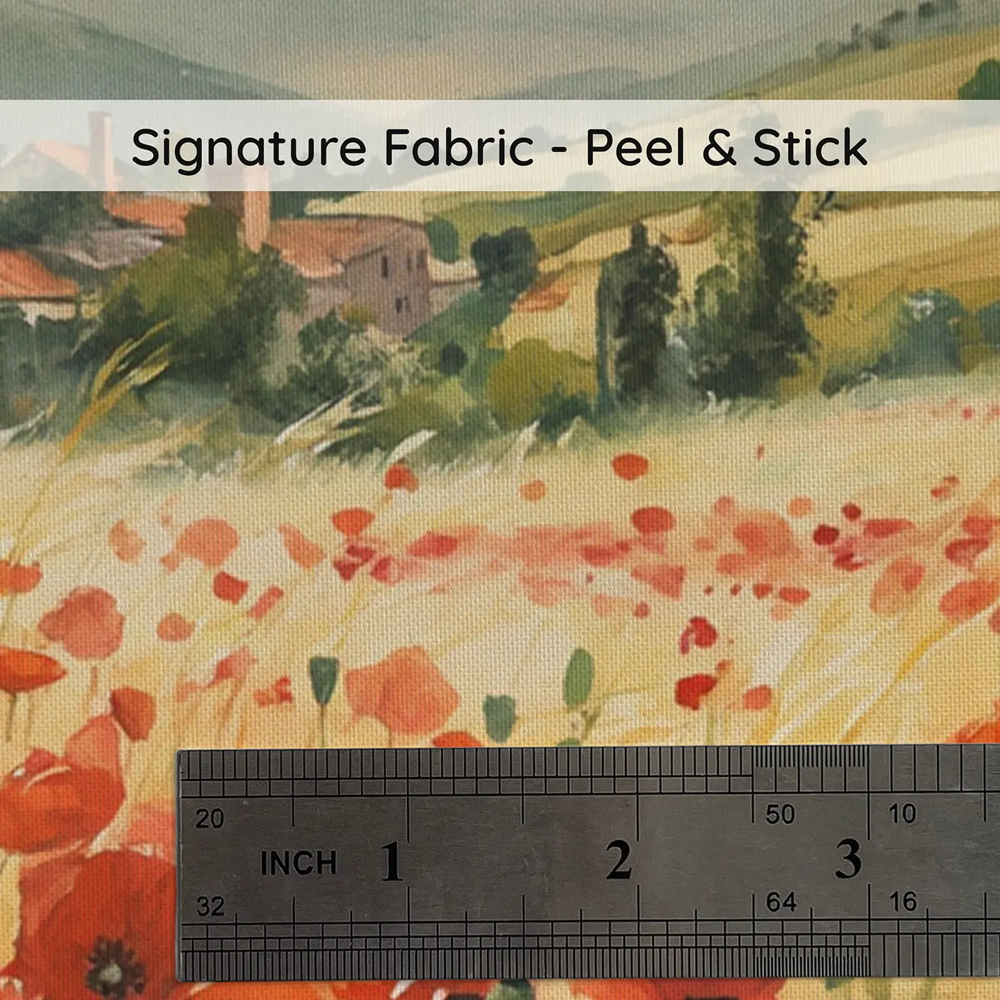 Fabric texture close-up of Poppy Field Countryside Wallpaper Mural by Whimsy Tots
