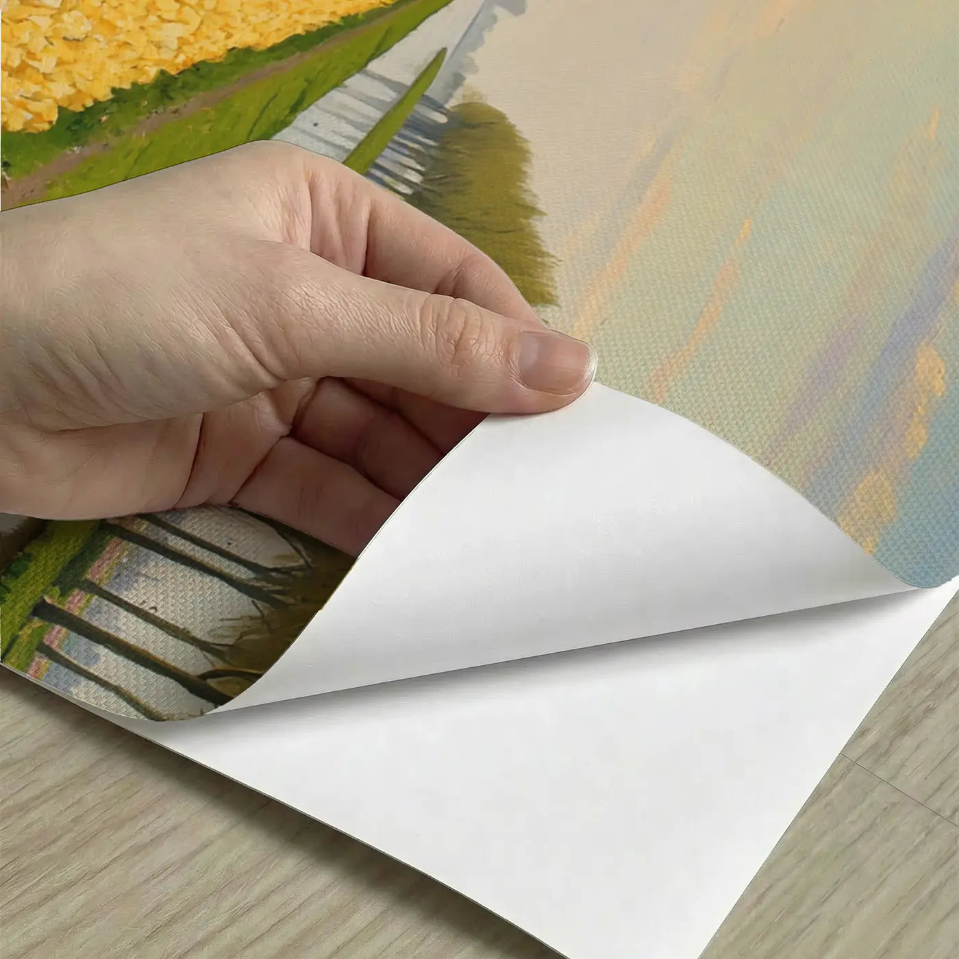 Peel-and-stick detail of Dutch Tulip Field Windmill Wallpaper Mural by Whimsy Tots