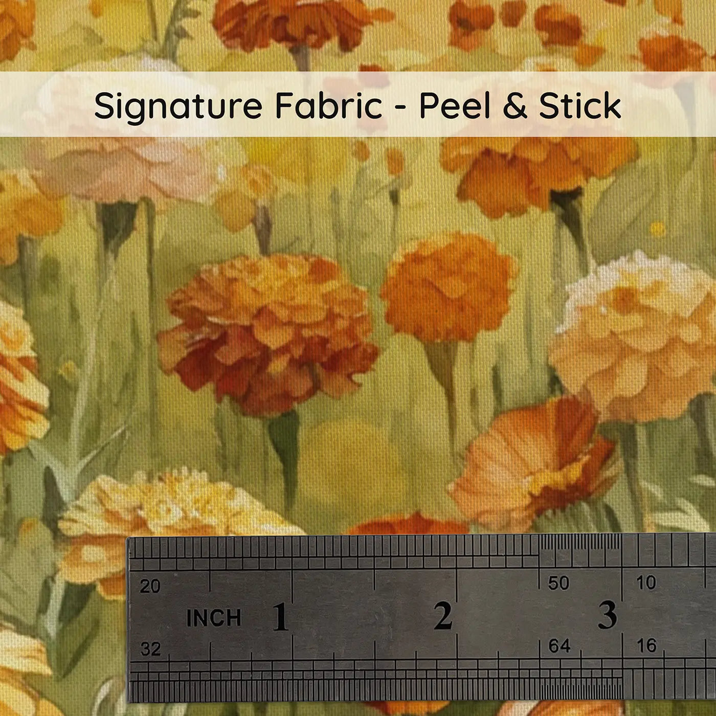 Fabric texture close-up of Golden Calendula Marigold Field Wallpaper Mural by Whimsy Tots