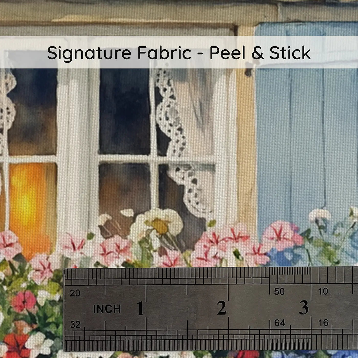 Fabric texture close-up of Cottage Window Box Flowers Wallpaper Mural by Whimsy Tots