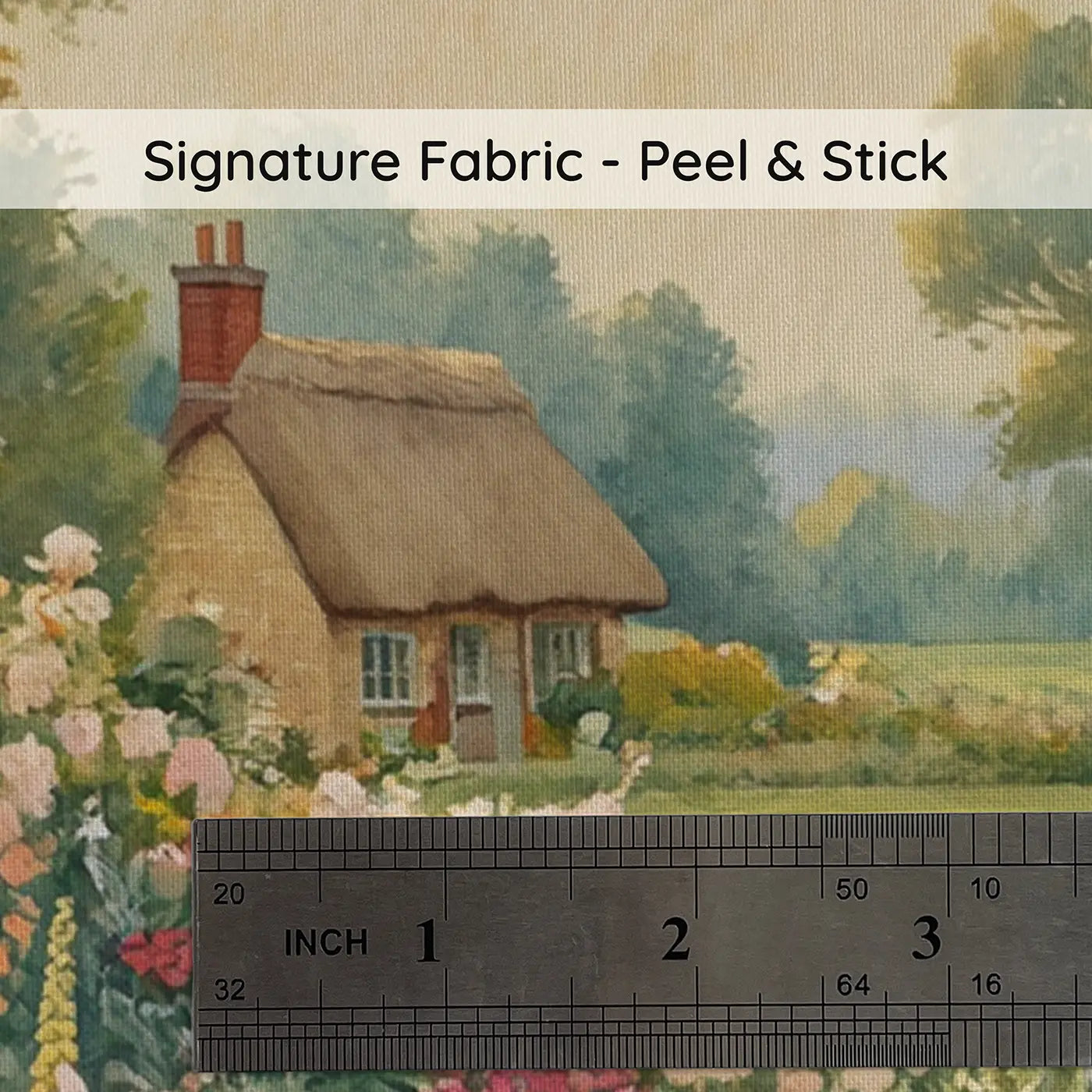 Fabric texture close-up of Rose Cottage Garden Afternoon Wallpaper Mural by Whimsy Tots