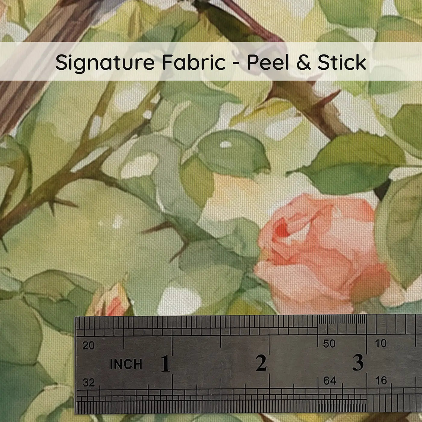 Fabric texture close-up of Secret Rose Bush Nest Wallpaper Mural by Whimsy Tots