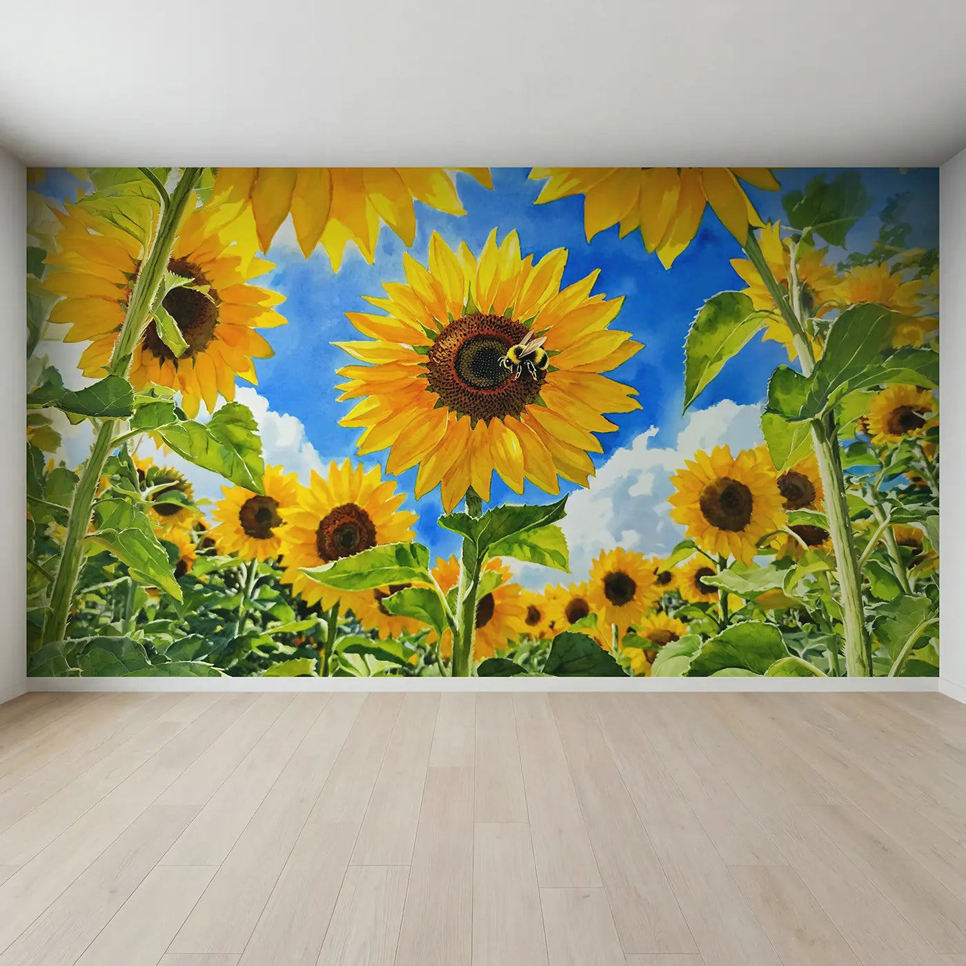 Full view of Giant Sunflower Sky View Below Wallpaper Mural by Whimsy Tots