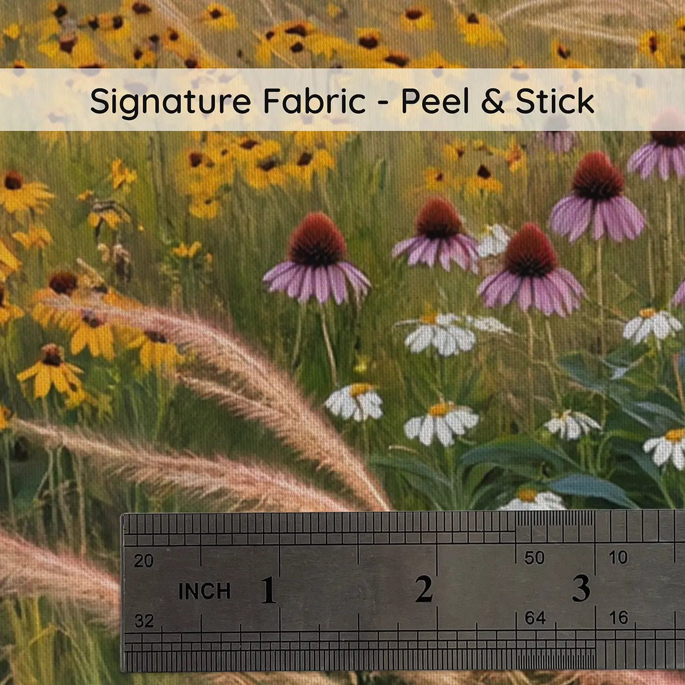 Fabric texture close-up of Prairie Garden Golden Evening Wallpaper Mural by Whimsy Tots