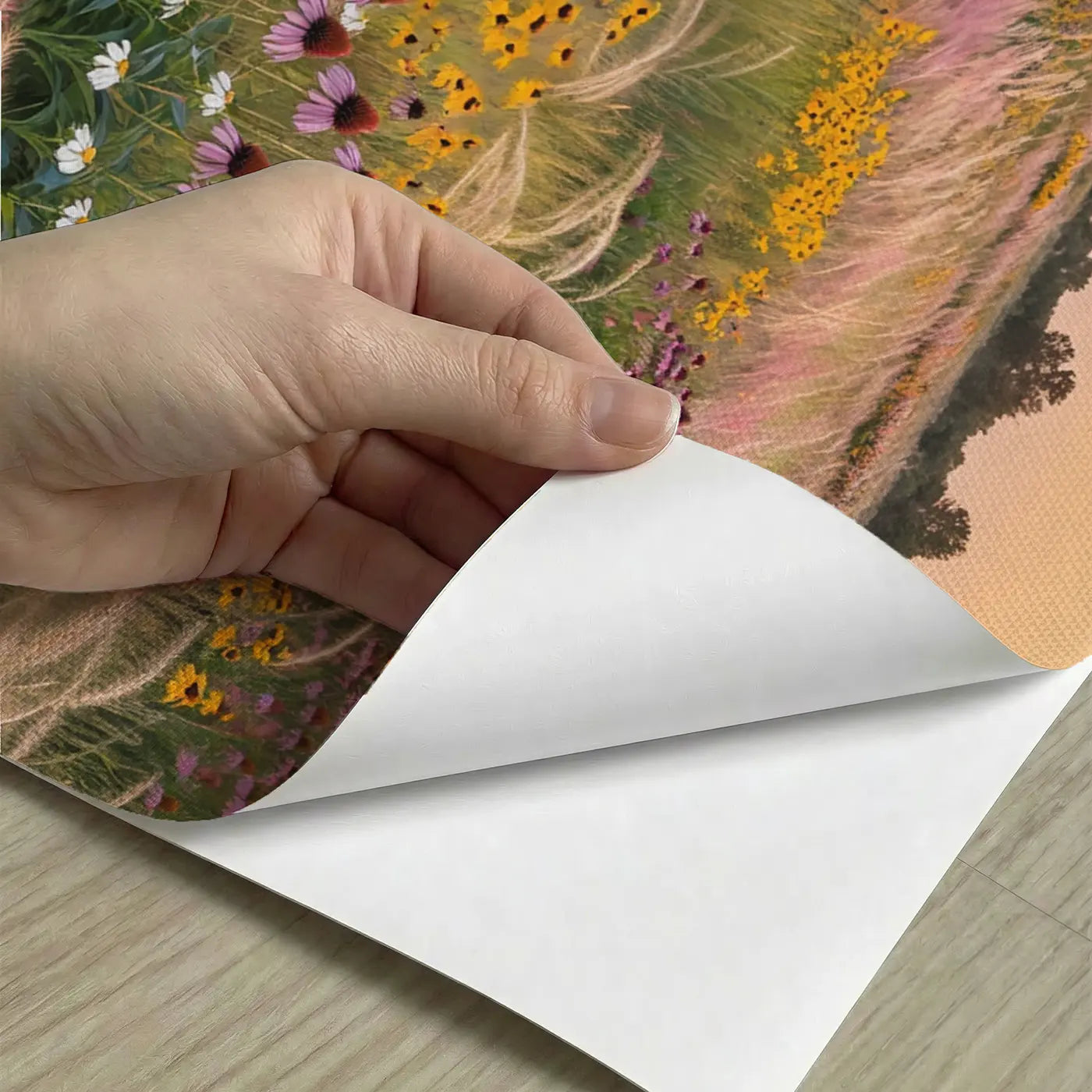 Peel-and-stick detail of Prairie Garden Golden Evening Wallpaper Mural by Whimsy Tots