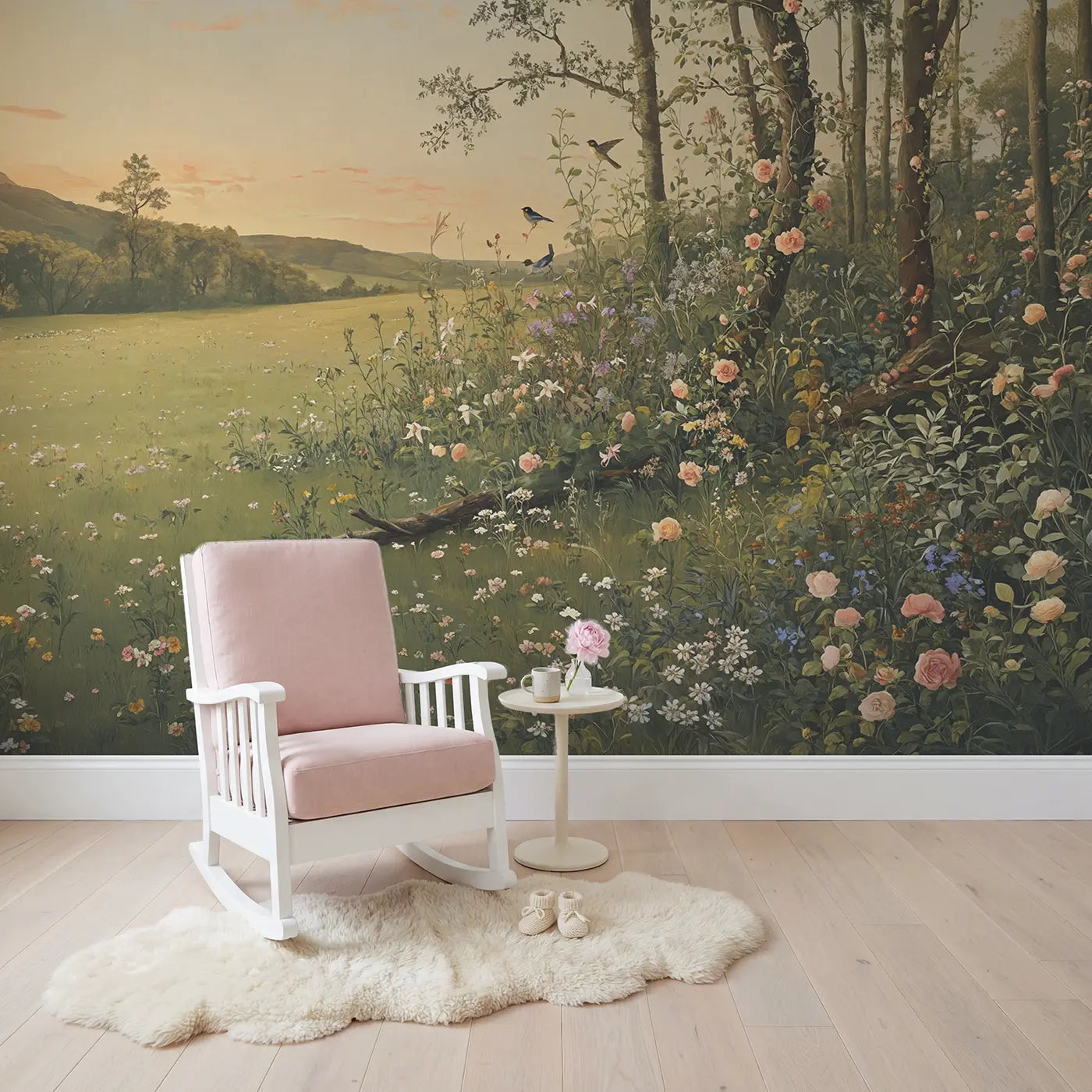 Meadow Forest Edge Wallpaper Mural in playroom setting by Whimsy Tots