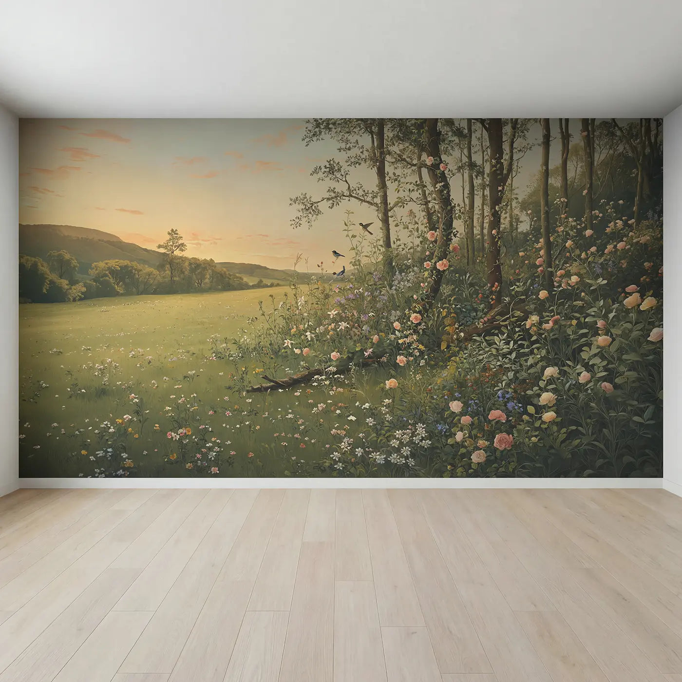 Full view of Meadow Forest Edge Wallpaper Mural by Whimsy Tots