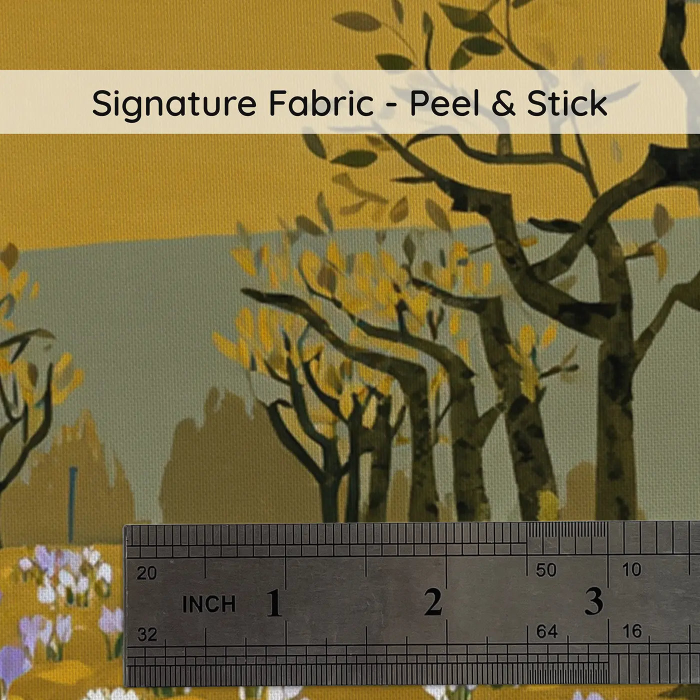 Fabric texture close-up of Autumn Crocus Orchard Floor Wallpaper Mural by Whimsy Tots