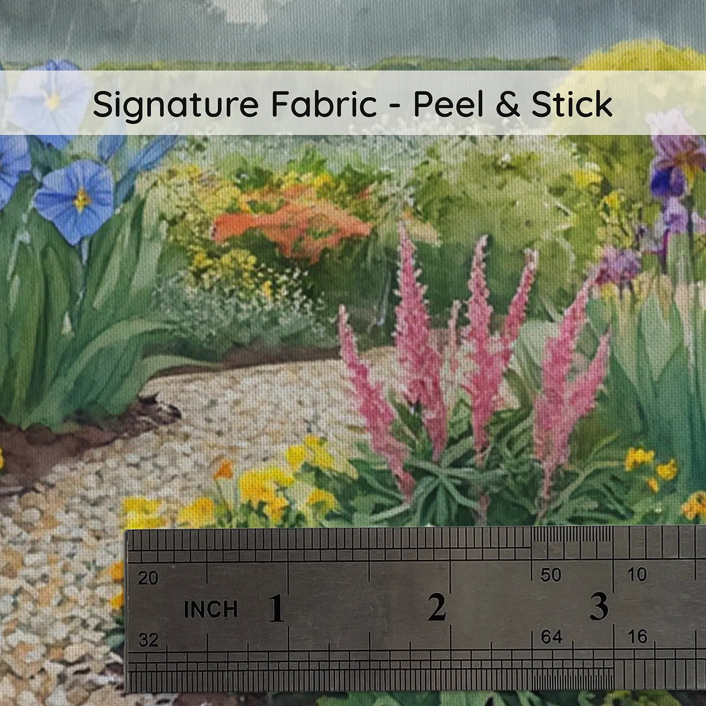 Fabric texture close-up of Rain Garden in Bloom Wallpaper Mural by Whimsy Tots