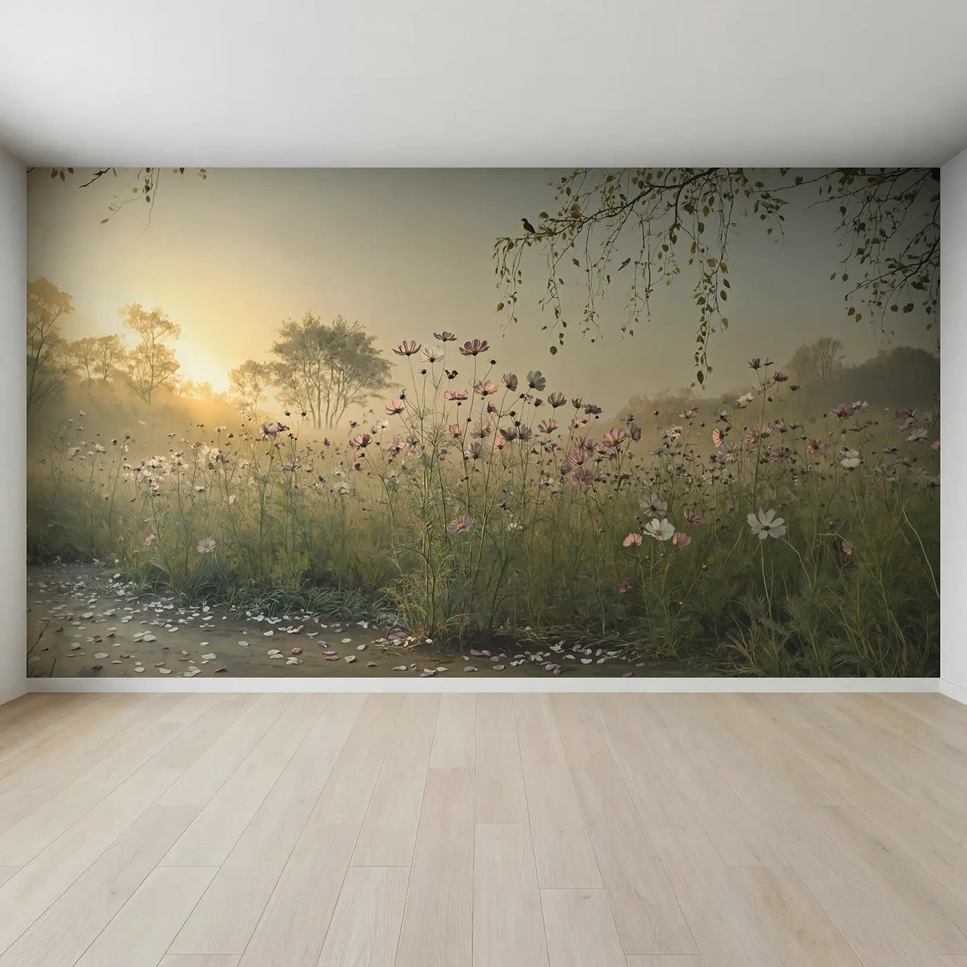 Full view of Summer Cosmos Meadow Wallpaper Mural by Whimsy Tots