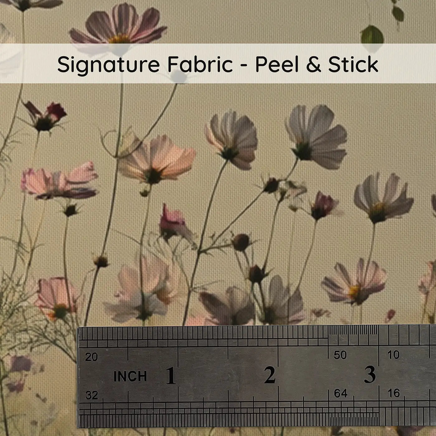 Fabric texture close-up of Summer Cosmos Meadow Wallpaper Mural by Whimsy Tots