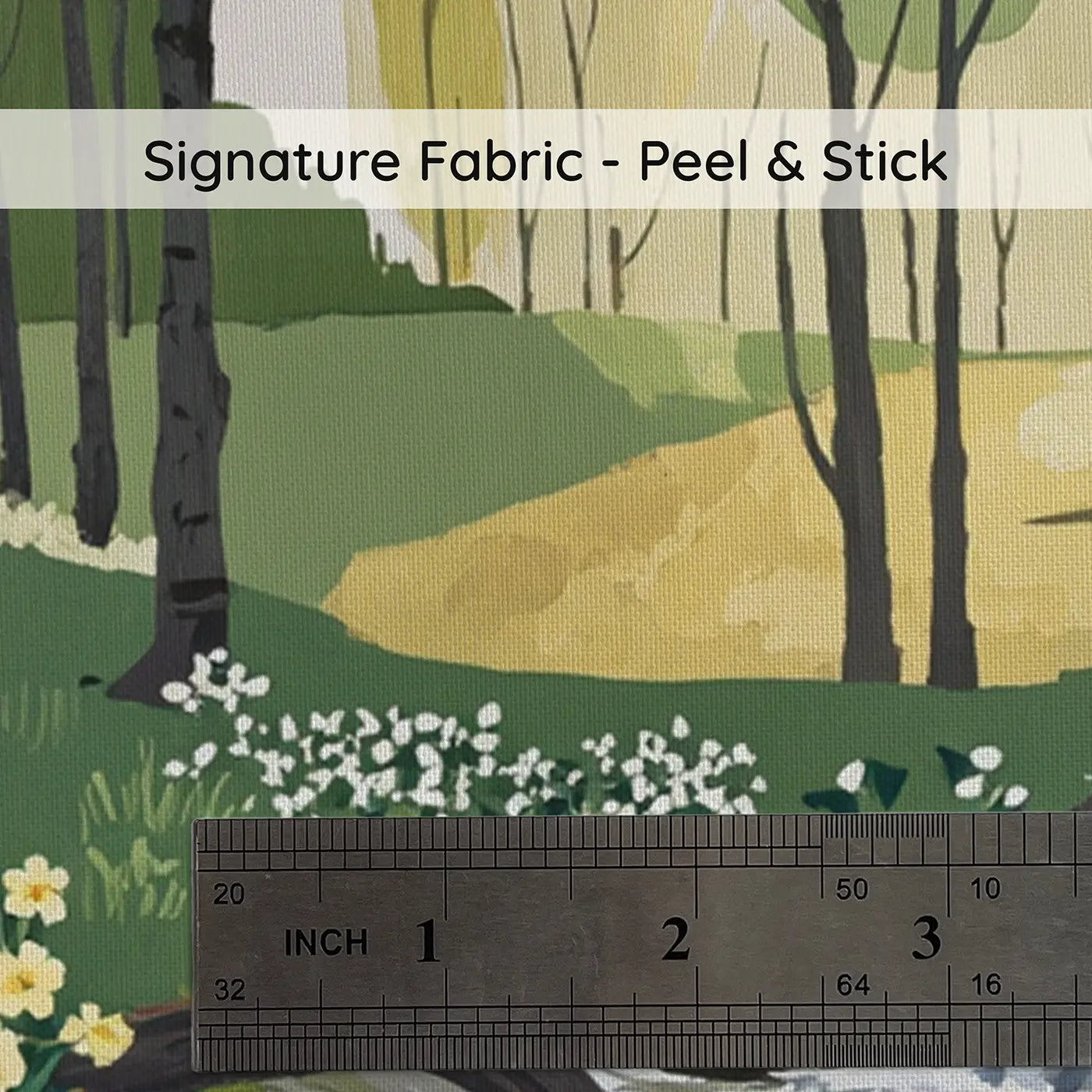 Fabric texture close-up of Primrose Woodland Stream Wallpaper Mural by Whimsy Tots