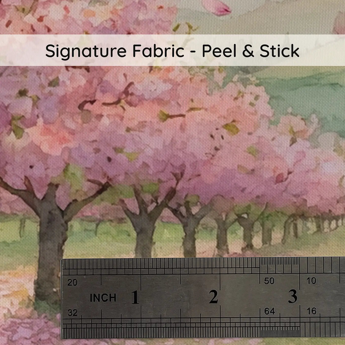 Fabric texture close-up of Blooming Cherry Orchard Wallpaper Mural by Whimsy Tots
