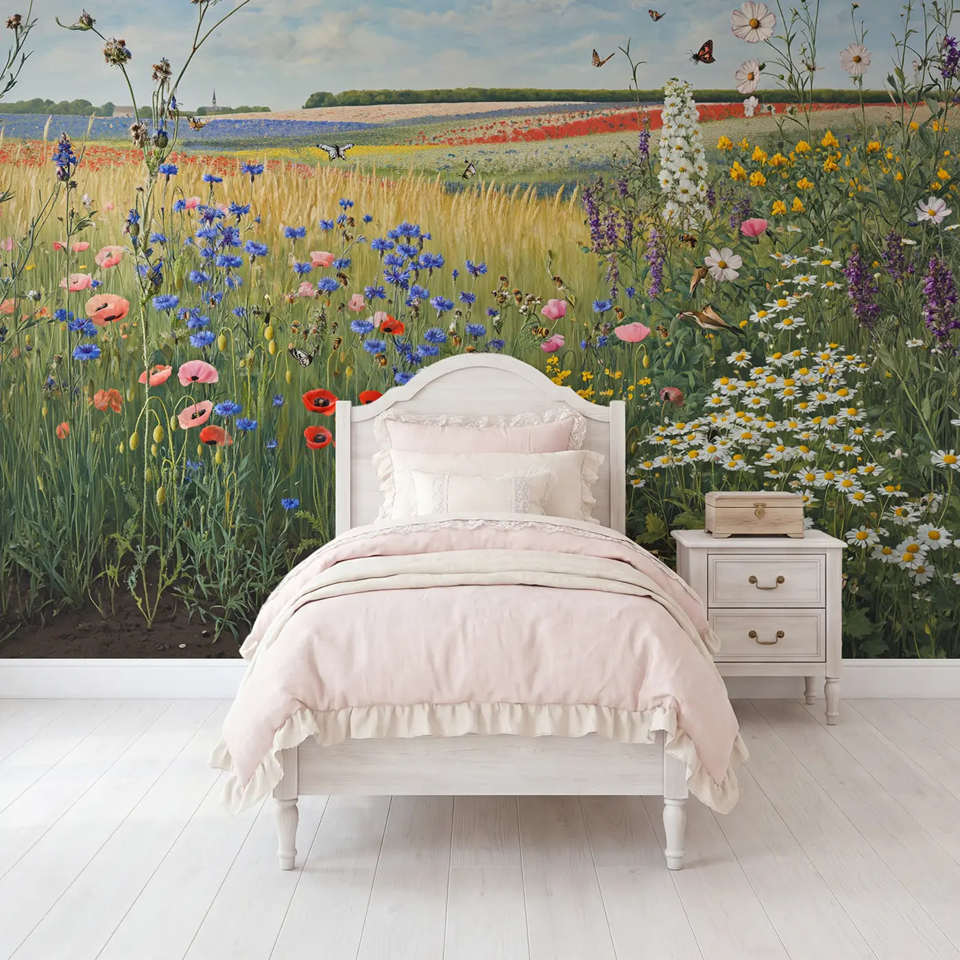 botanical elegance wildflower meadow mural for girls room by Whimsy Tots