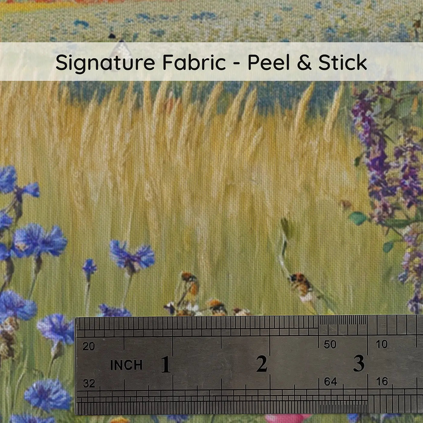Fabric texture close-up of Peak Bloom Wildflower Meadow Wallpaper Mural by Whimsy Tots