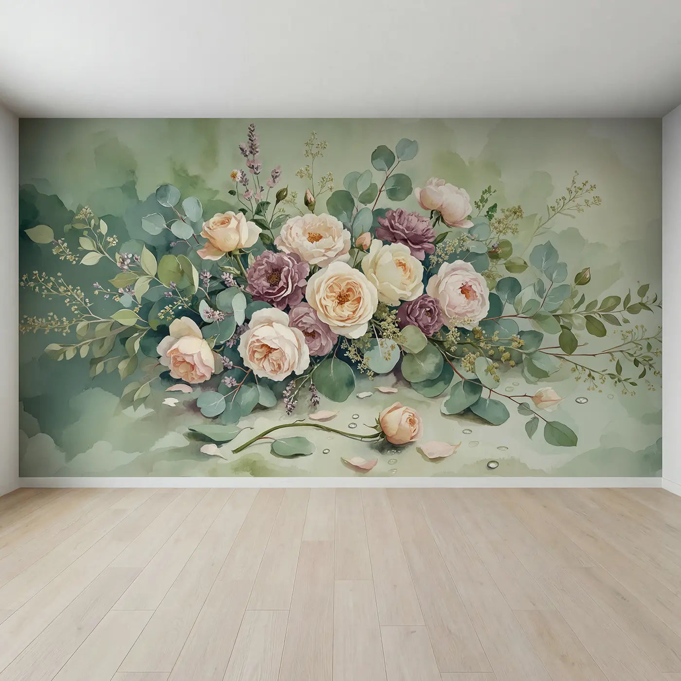 Full view of Garden Rose Arrangement Wallpaper Mural by Whimsy Tots