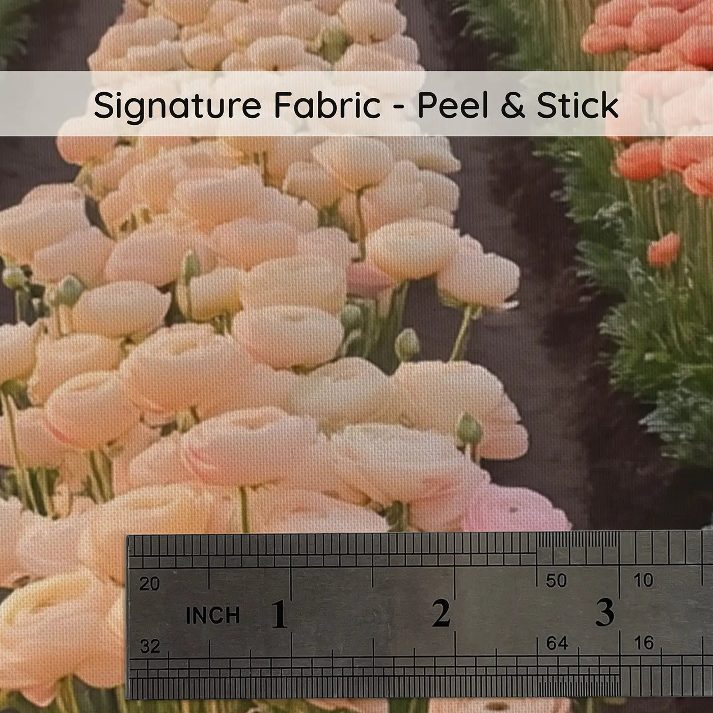 Fabric texture close-up of Ranunculus Dawn Flower Farm Wallpaper Mural by Whimsy Tots