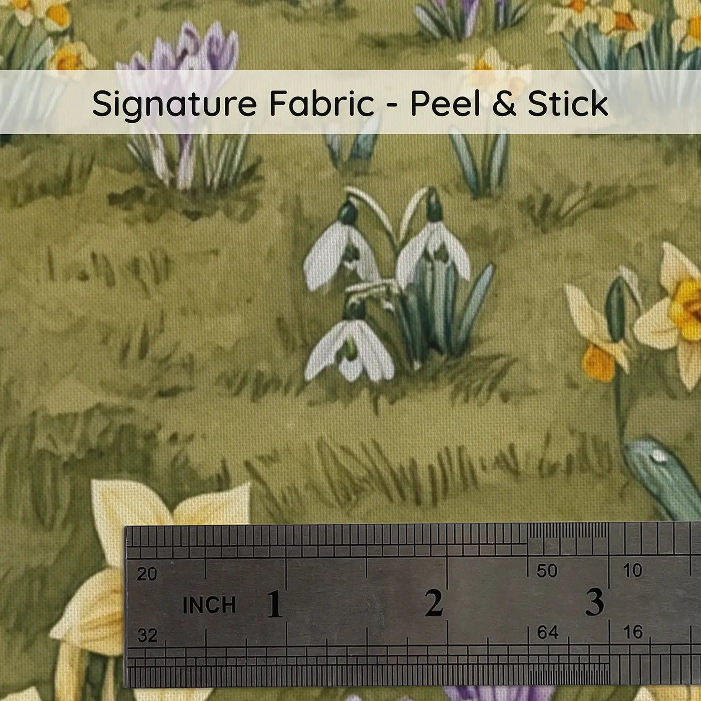 Fabric texture close-up of Spring Bulb Meadow Sunrise Wallpaper Mural by Whimsy Tots