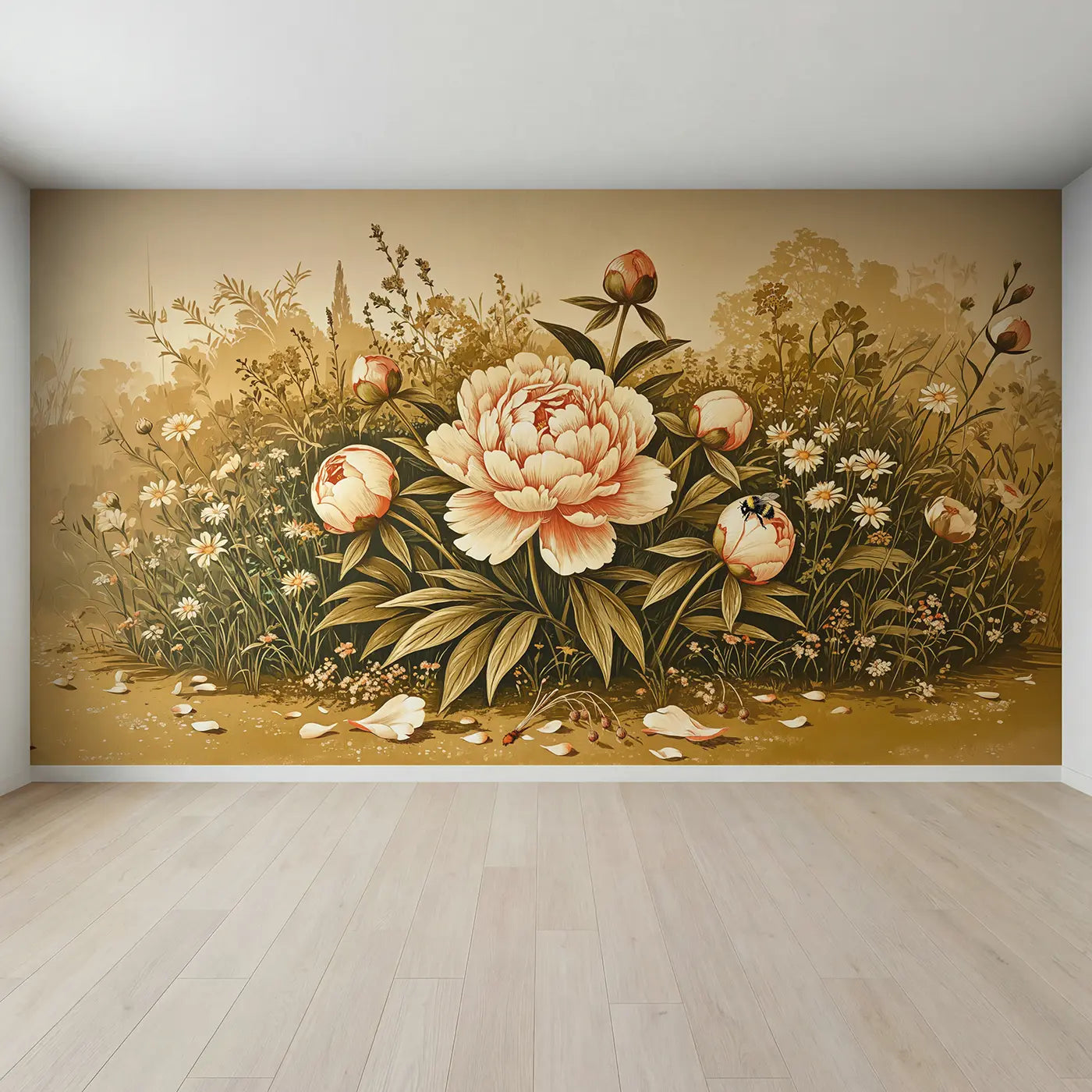 Full view of Oversized Peony Bloom Wallpaper Mural by Whimsy Tots