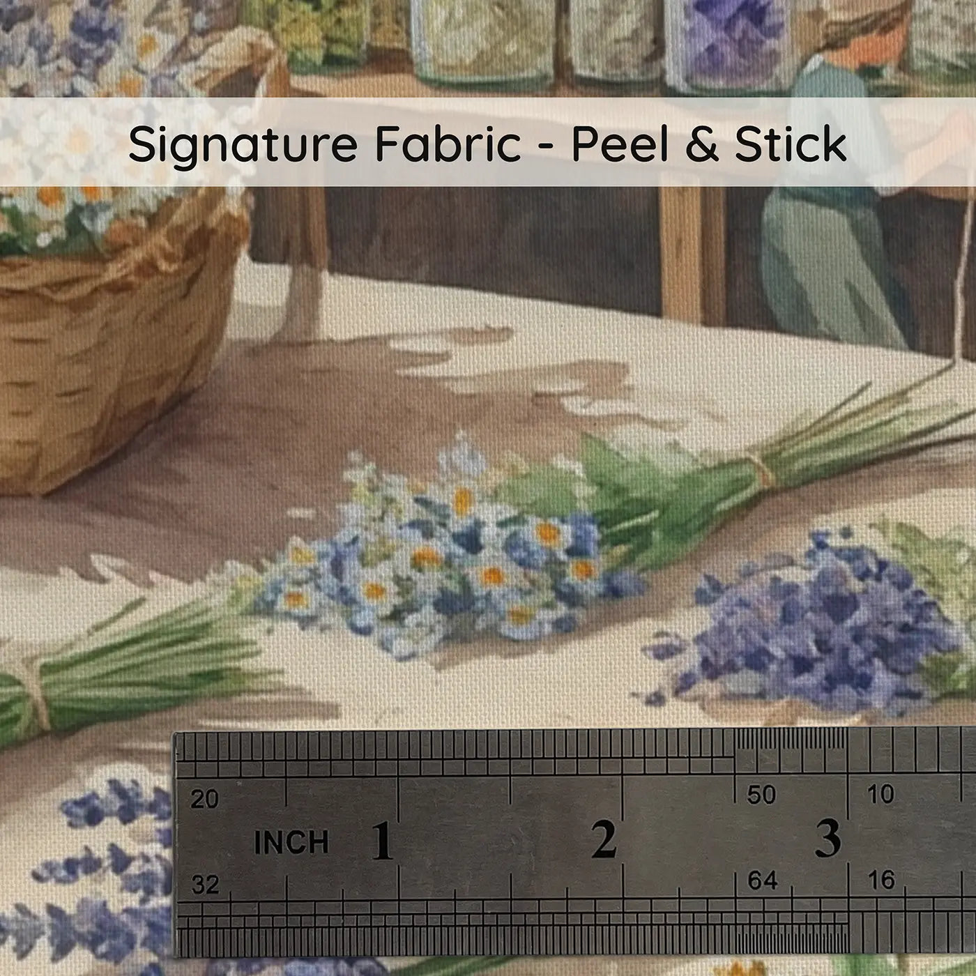 Fabric texture close-up of Barn Dried Flower Harvest Wallpaper Mural by Whimsy Tots