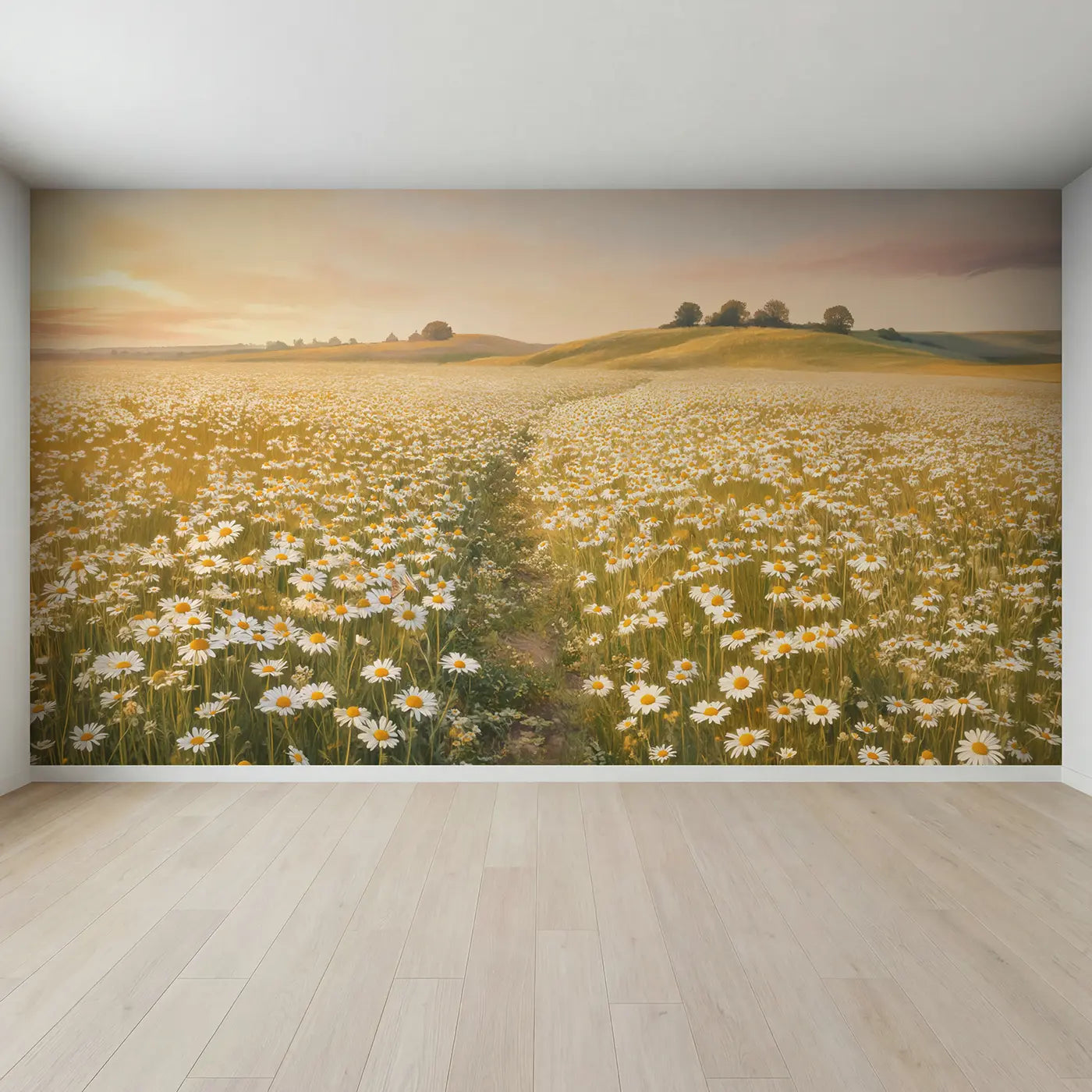 Full view of Chamomile Field Golden Hills Wallpaper Mural by Whimsy Tots