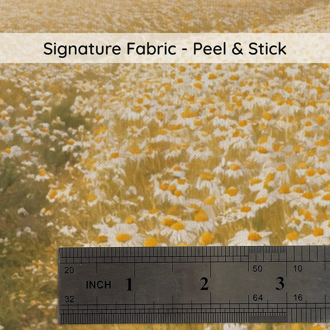 Fabric texture close-up of Chamomile Field Golden Hills Wallpaper Mural by Whimsy Tots