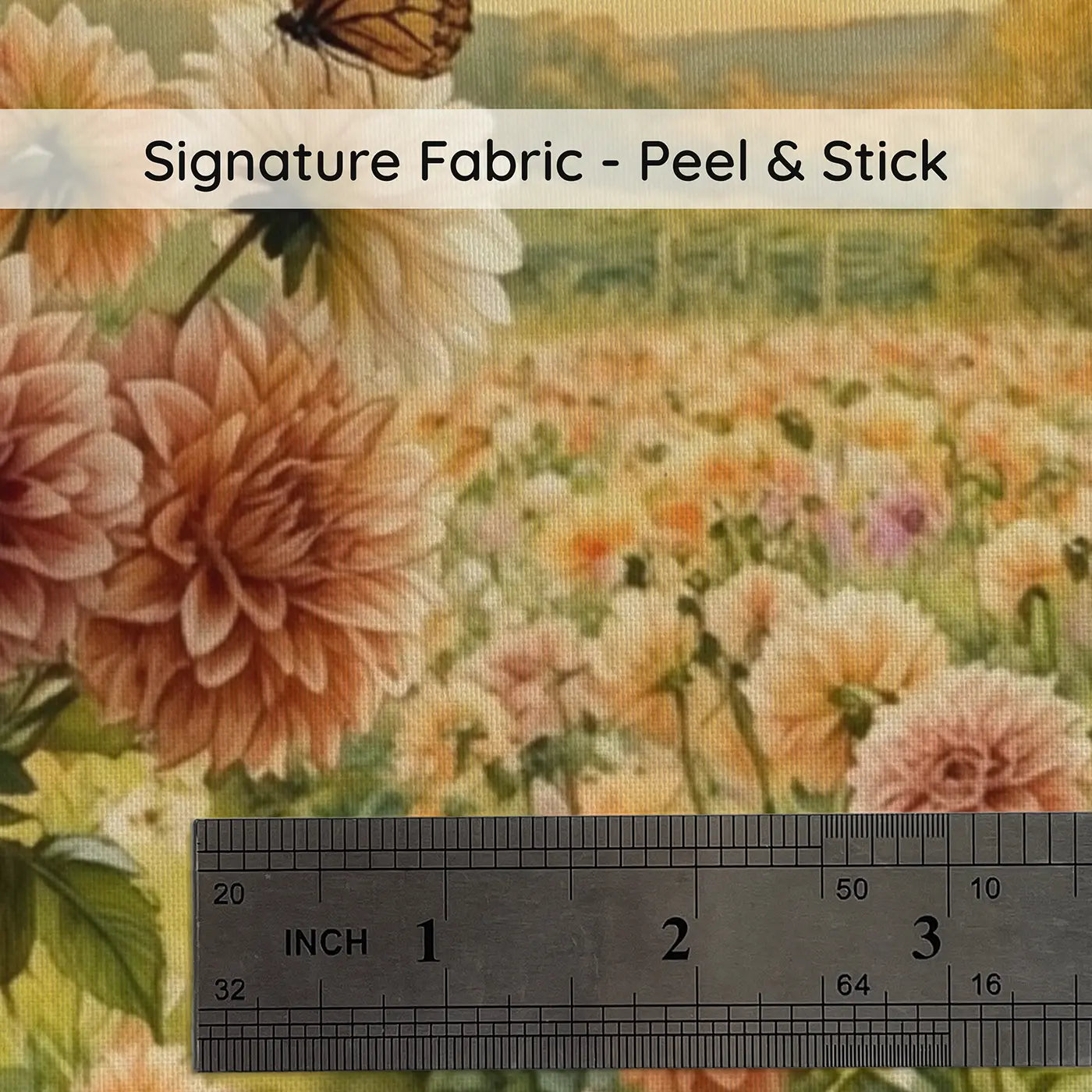 Fabric texture close-up of Golden Dahlia Windowsill Wallpaper Mural by Whimsy Tots