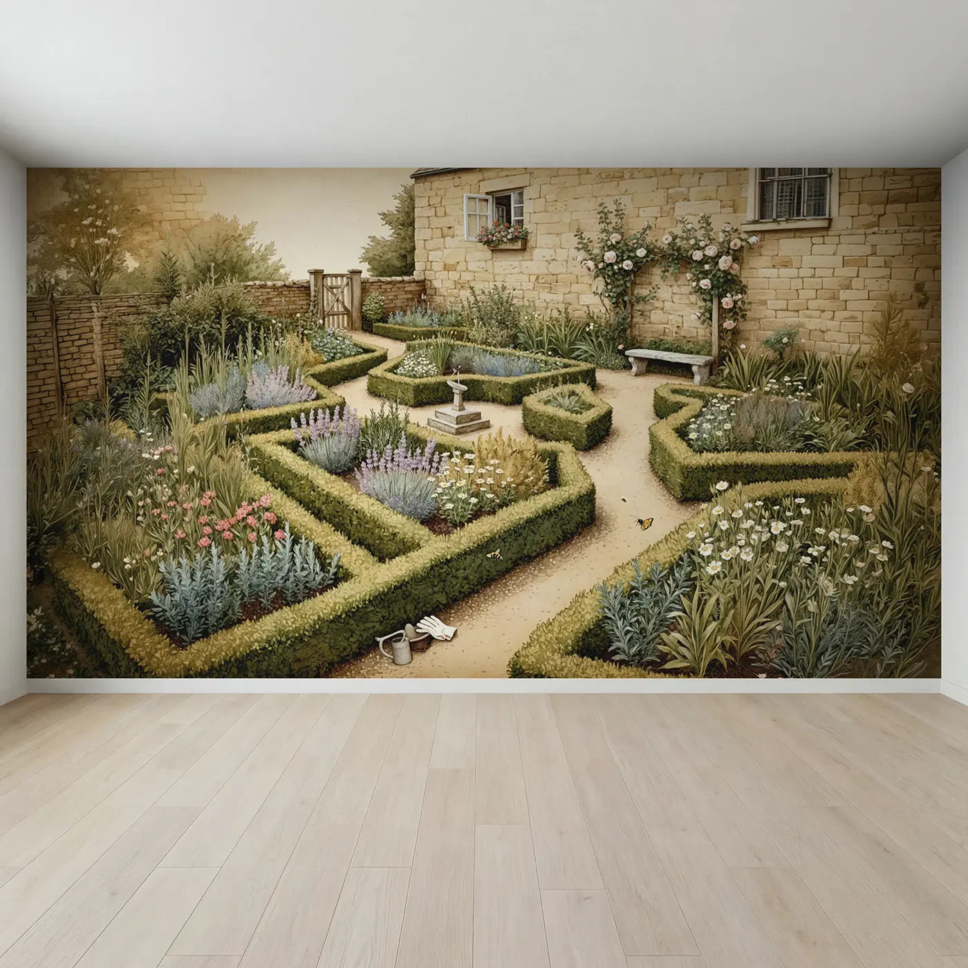 Full view of Herb Garden Knot Pattern Wallpaper Mural by Whimsy Tots