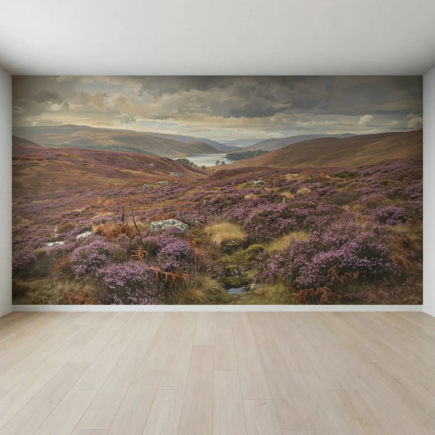 Full view of Highland Heather Moorland Wallpaper Mural by Whimsy Tots