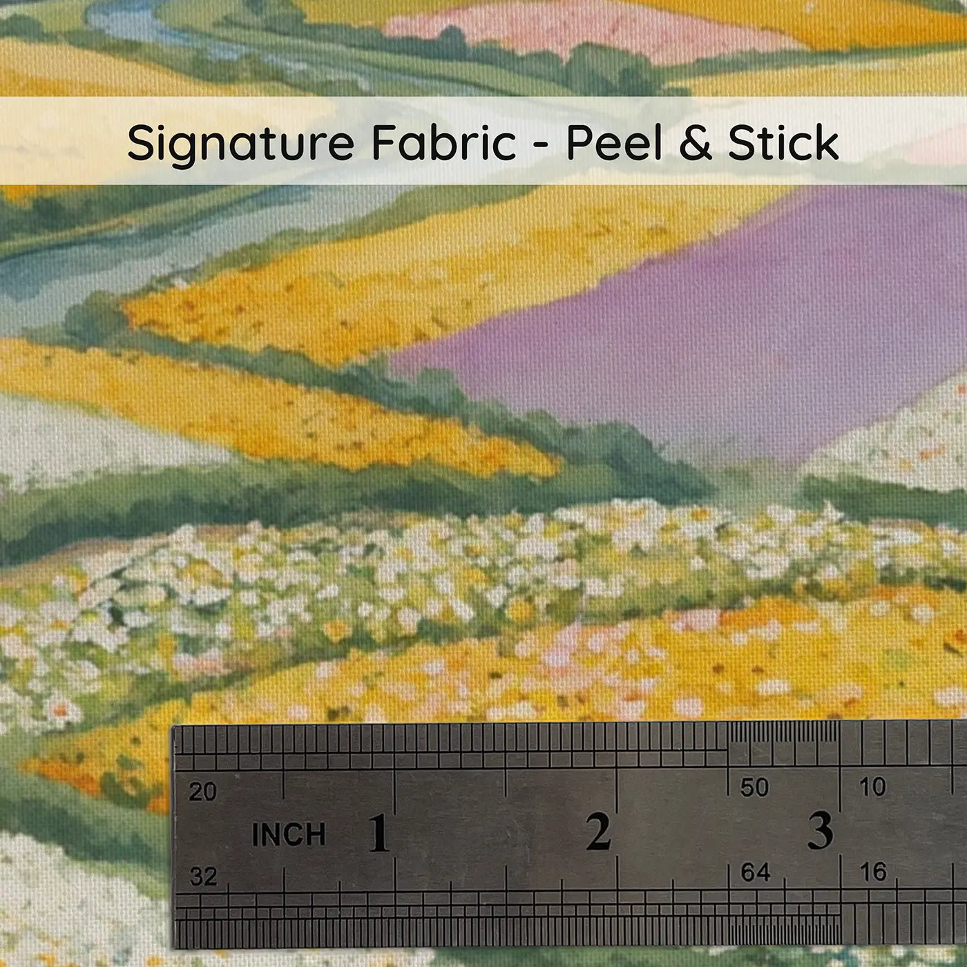 Fabric texture close-up of Flower Field Patchwork Countryside Wallpaper Mural by Whimsy Tots