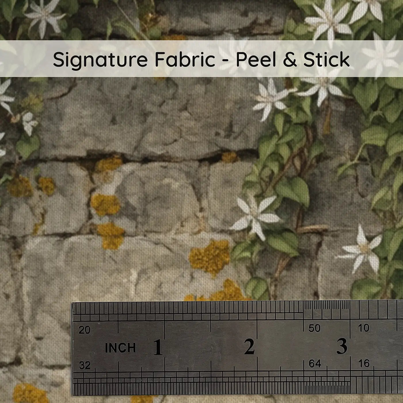 Fabric texture close-up of Wild Clematis Stone Wall Wallpaper Mural by Whimsy Tots