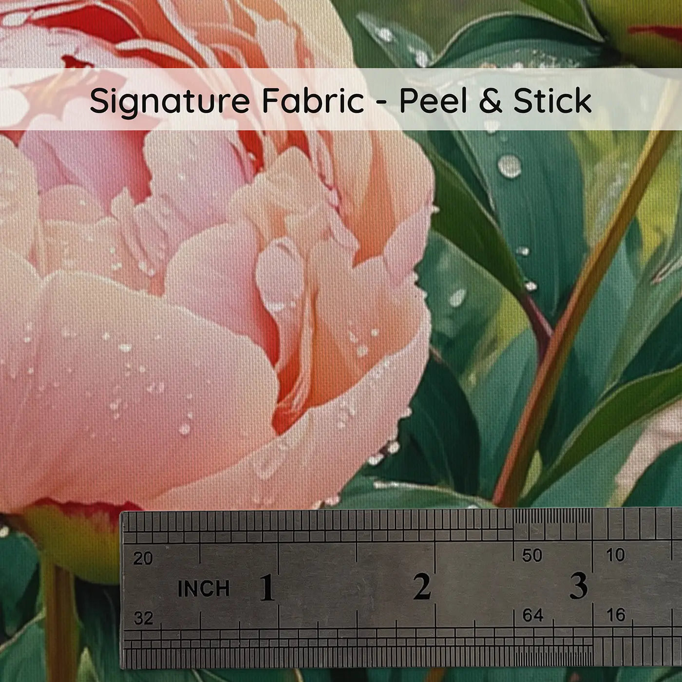 Fabric texture close-up of Peony Bud Morning Dew Wallpaper Mural by Whimsy Tots