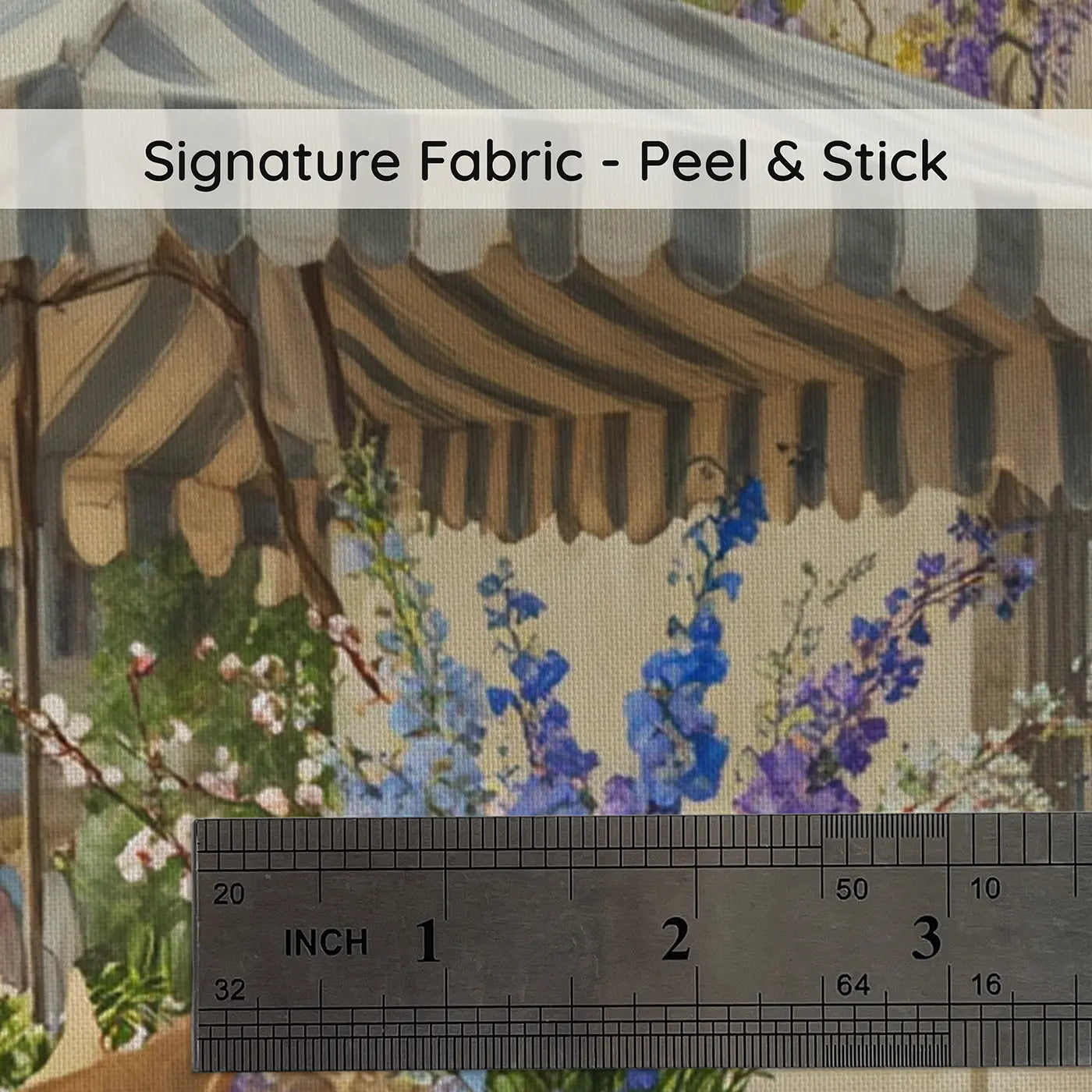 Fabric texture close-up of Village Flower Market Morning Wallpaper Mural by Whimsy Tots