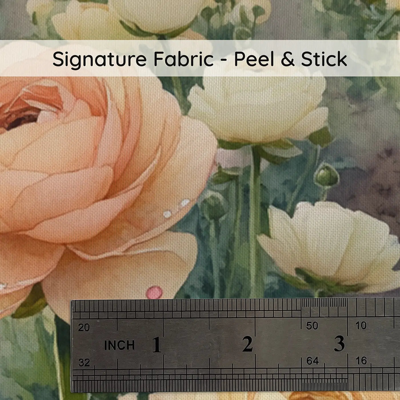 Fabric texture close-up of Soft Ranunculus Field Wallpaper Mural by Whimsy Tots