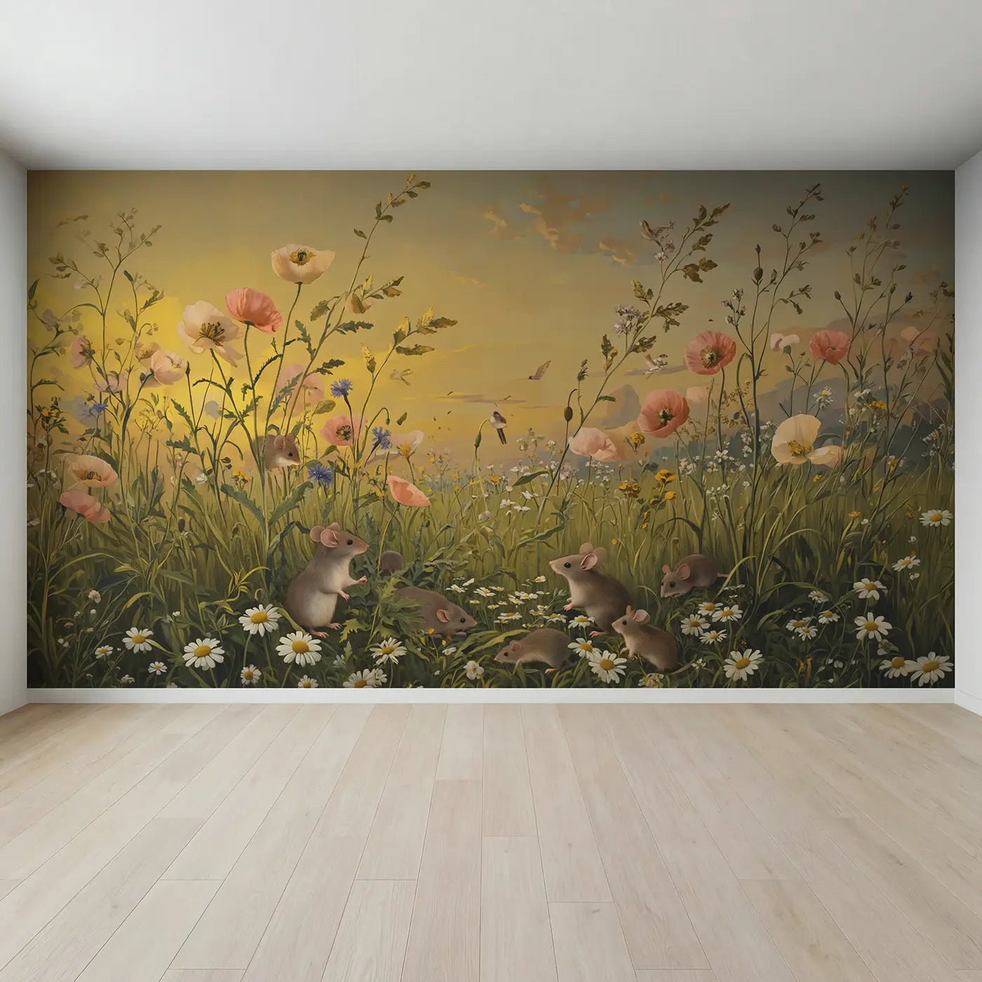 Full view of Field Mice Among Corn Wallpaper Mural by Whimsy Tots