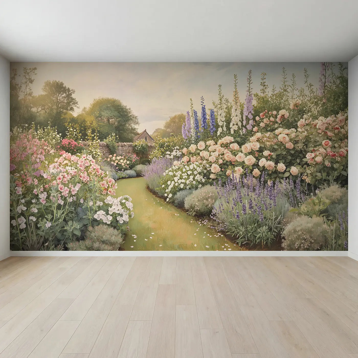 Full view of June Herbaceous Border Wallpaper Mural by Whimsy Tots