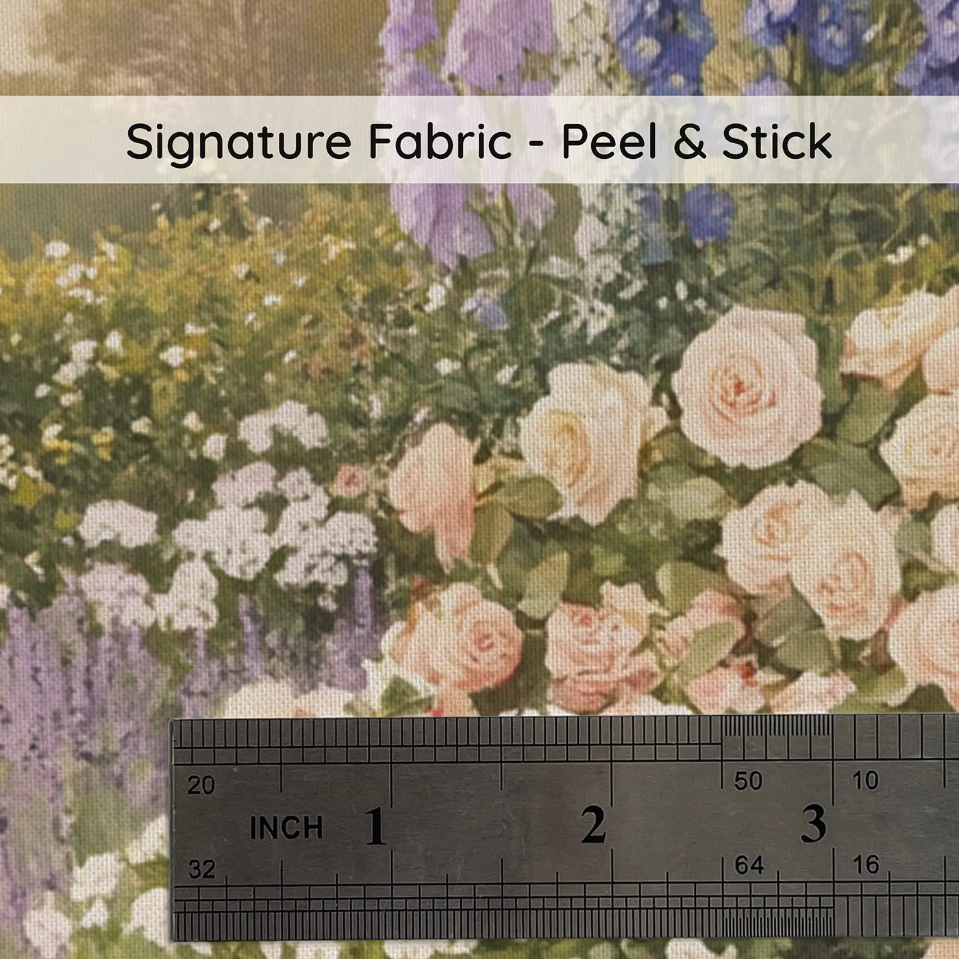 Fabric texture close-up of June Herbaceous Border Wallpaper Mural by Whimsy Tots
