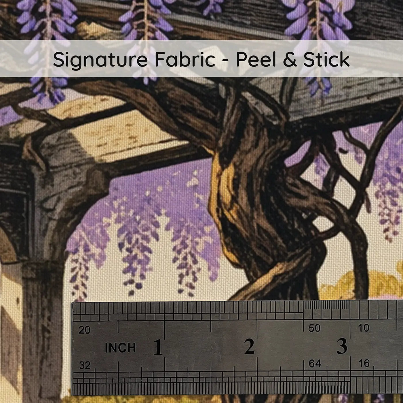 Fabric texture close-up of Wisteria Cascade Pergola Garden Wallpaper Mural by Whimsy Tots